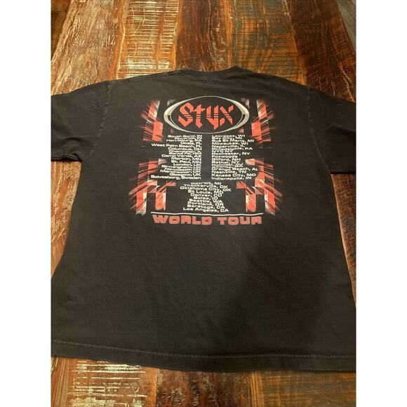 Vintage Styx Shirt Mens XL Black World Tour Concert Rock Band Logo Album Tee - Picture 8 of 11